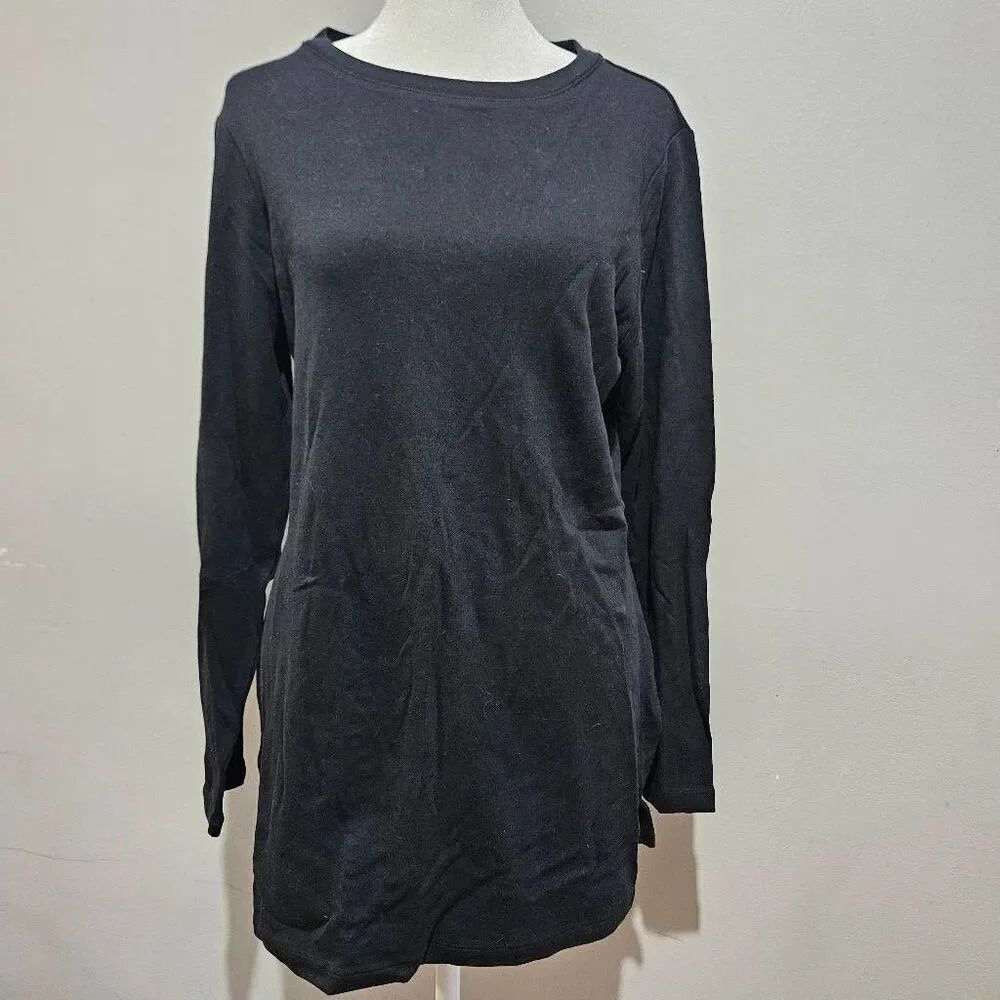 J. Jill Wearever Collection Pima Cotton Blend Tunic Dress Womens M Black Long Sl